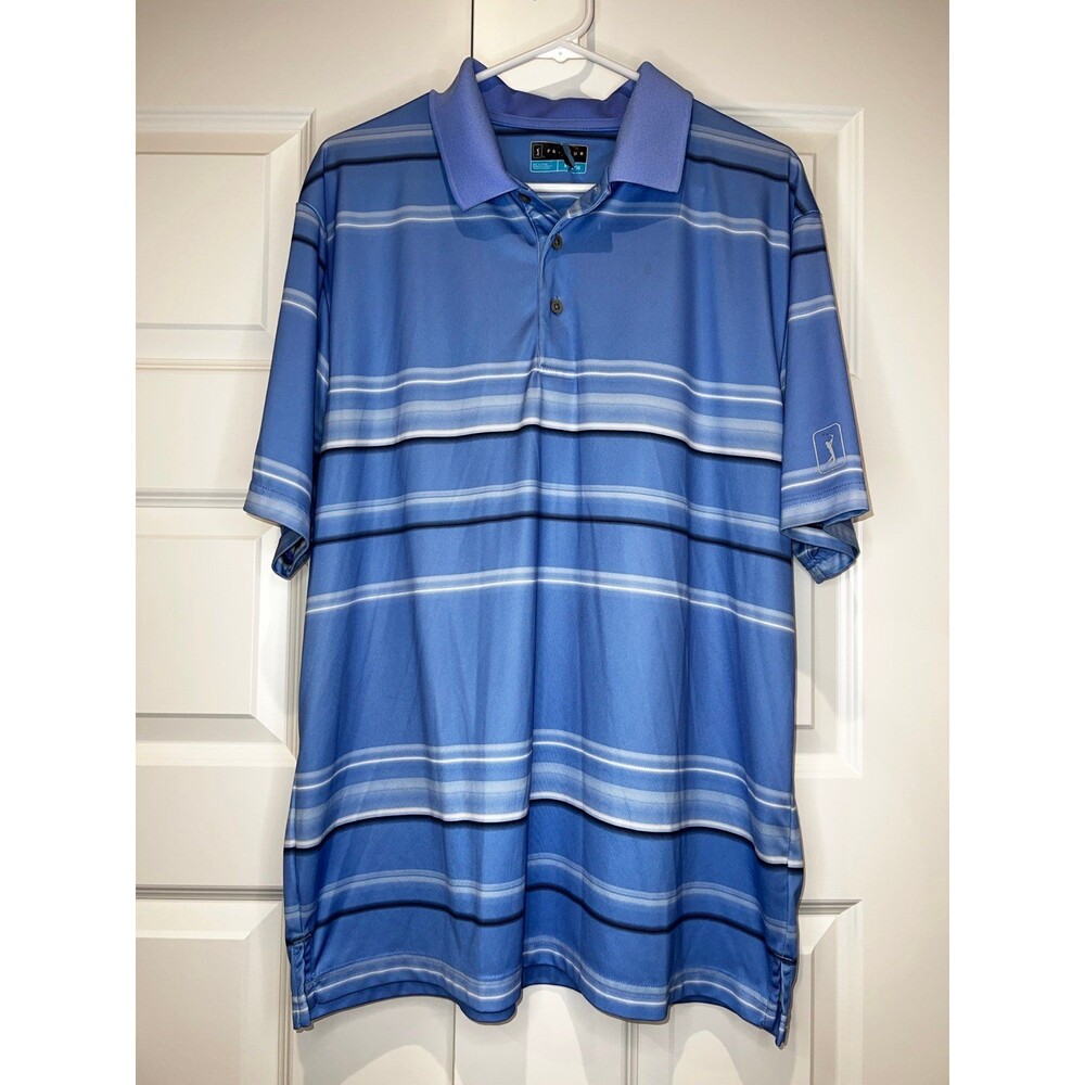 PGA Tour Golf Polo Shirt Mens XXL Active Blue Stripe Top